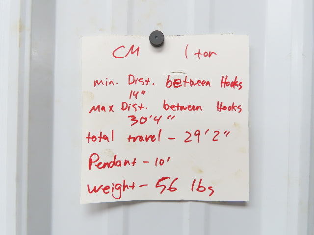 CM Cyclone 1 Ton 2000Lb Manual Chain Fall Hand Hoist 29' Lift