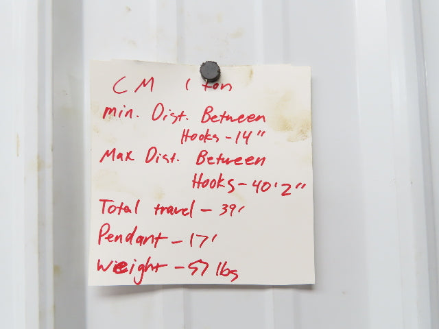 CM Model M Cyclone 1 Ton 2000Lb Manual Chain Fall Hand Hoist 39' Lift