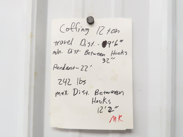 Coffing Porta-Hoist 12 Ton Manual Chain Fall Hand Hoist 9' 6" Lift 24000Lb