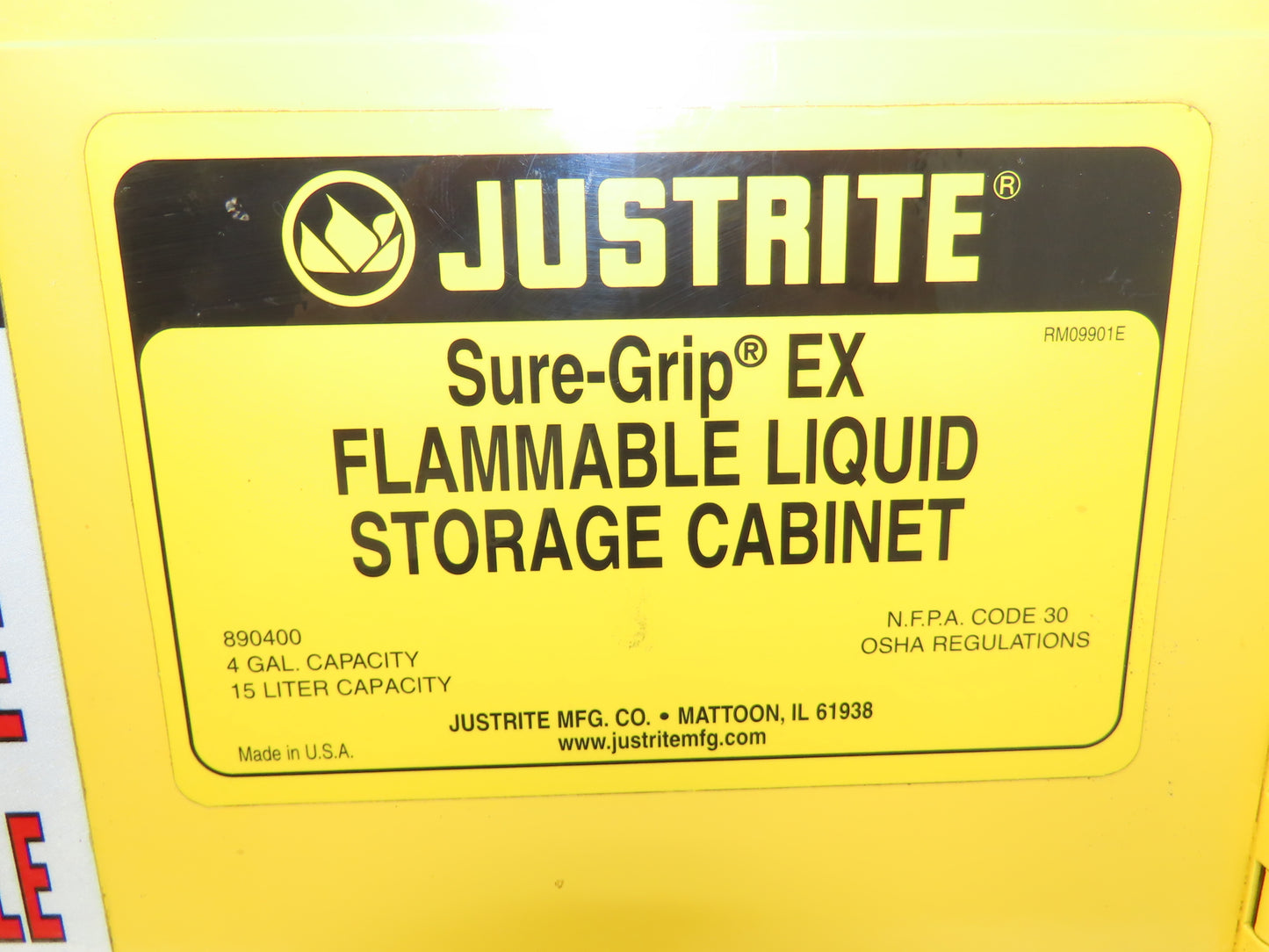Justrite 890400 Sure-Grip EX 4 Gallon Capacity Yellow Flammable Cabinet