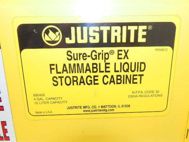 Justrite 890400 Sure-Grip EX 4 Gallon Capacity Yellow Flammable Cabinet