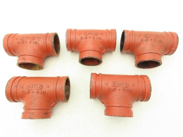 Victaulic No.002 Firelock 2-1/2" Grooved Pipe Tee Fitting Lot of 5