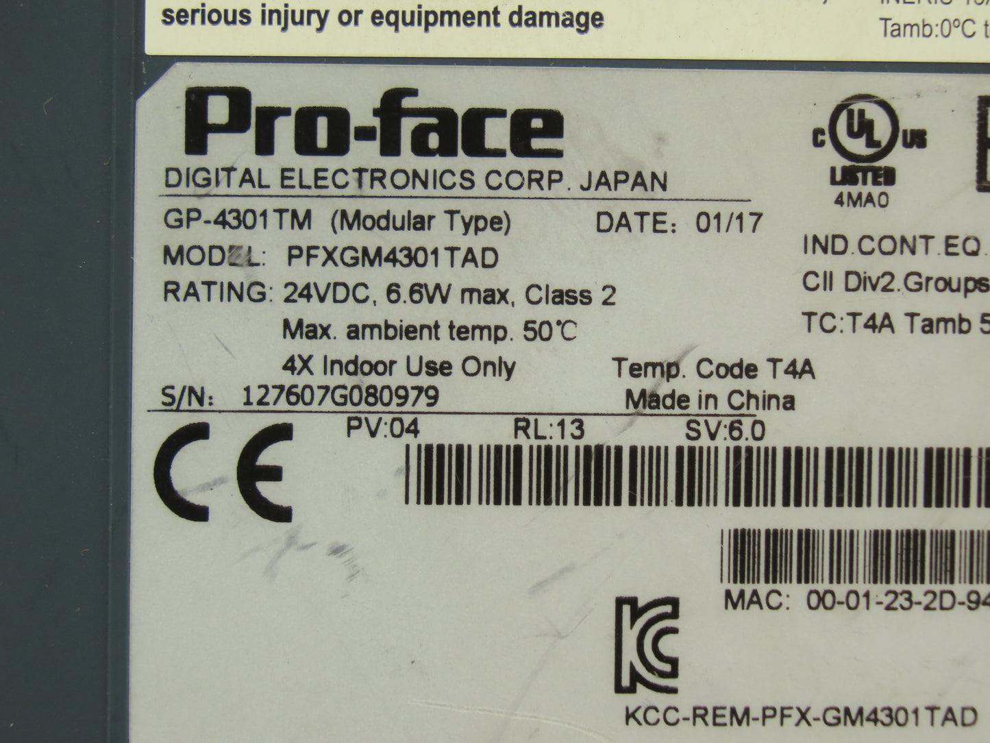 Pro-face PFXGM4301TAD HMI Color Touch Screen Panel Cracked Plastic Read Desc.