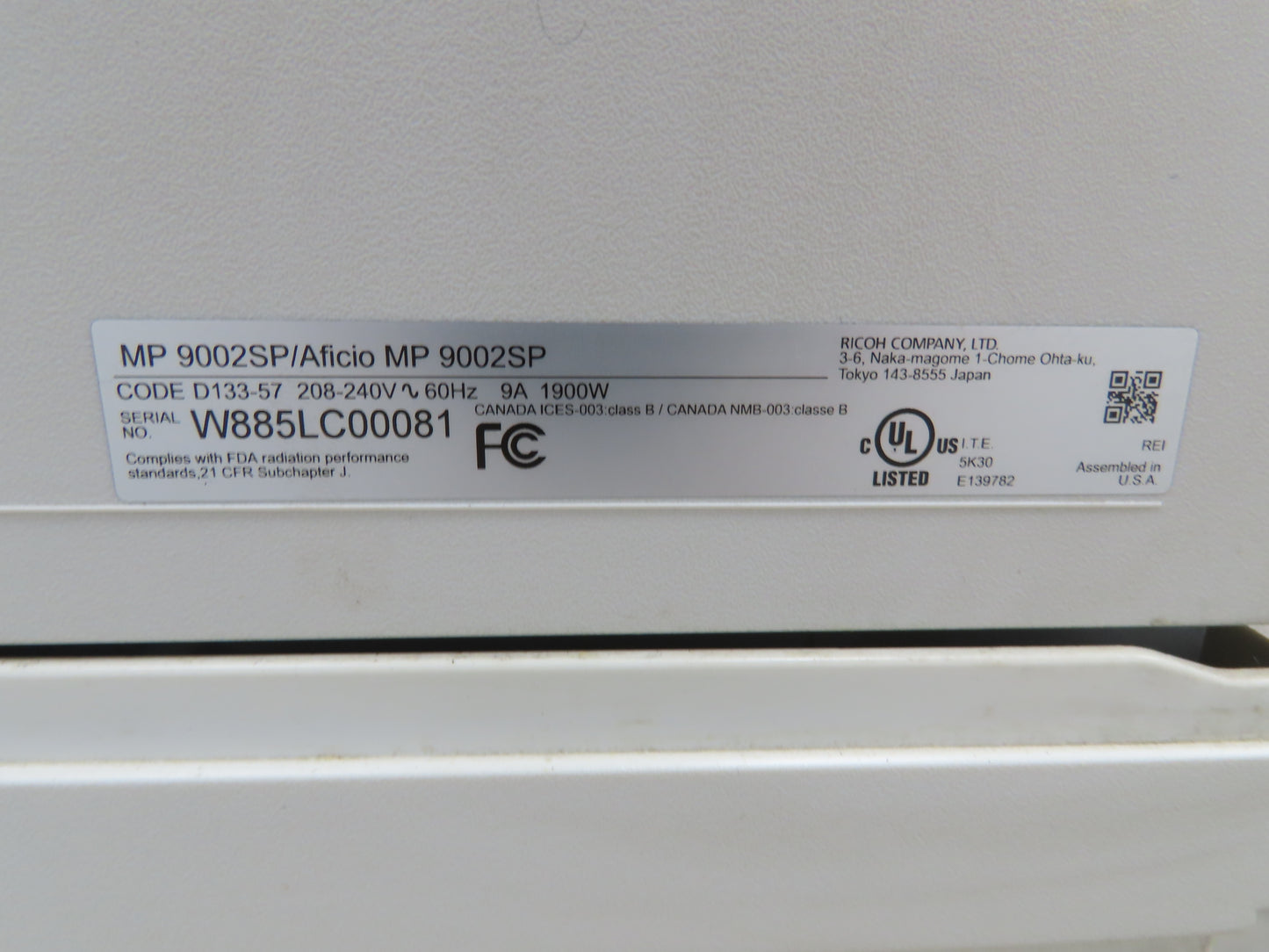Ricoh Aficio MP 9002 Laser Mono BW Printer Copier Scan Duplex 90PPM Touch Screen