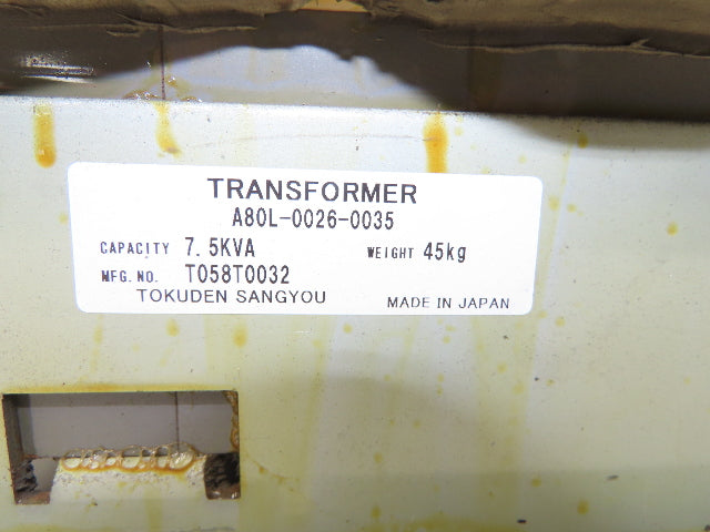Fanuc A80L-0026-0035 Fanuc Robot Transformer 7.5kVA 3Ph HV480V/575V LV230V/240V