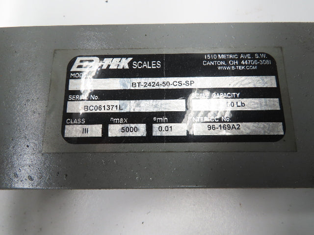 MODEL 560 B-Tek BT-2424-50-CS-SP Scale With GSE Digital Readout 50 Lbs Capacity