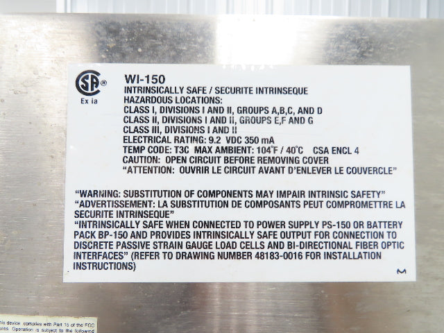 Weigh-Tronix WI-150 Scale With Digital Readout & Battery XP Haz Loc Read Descr