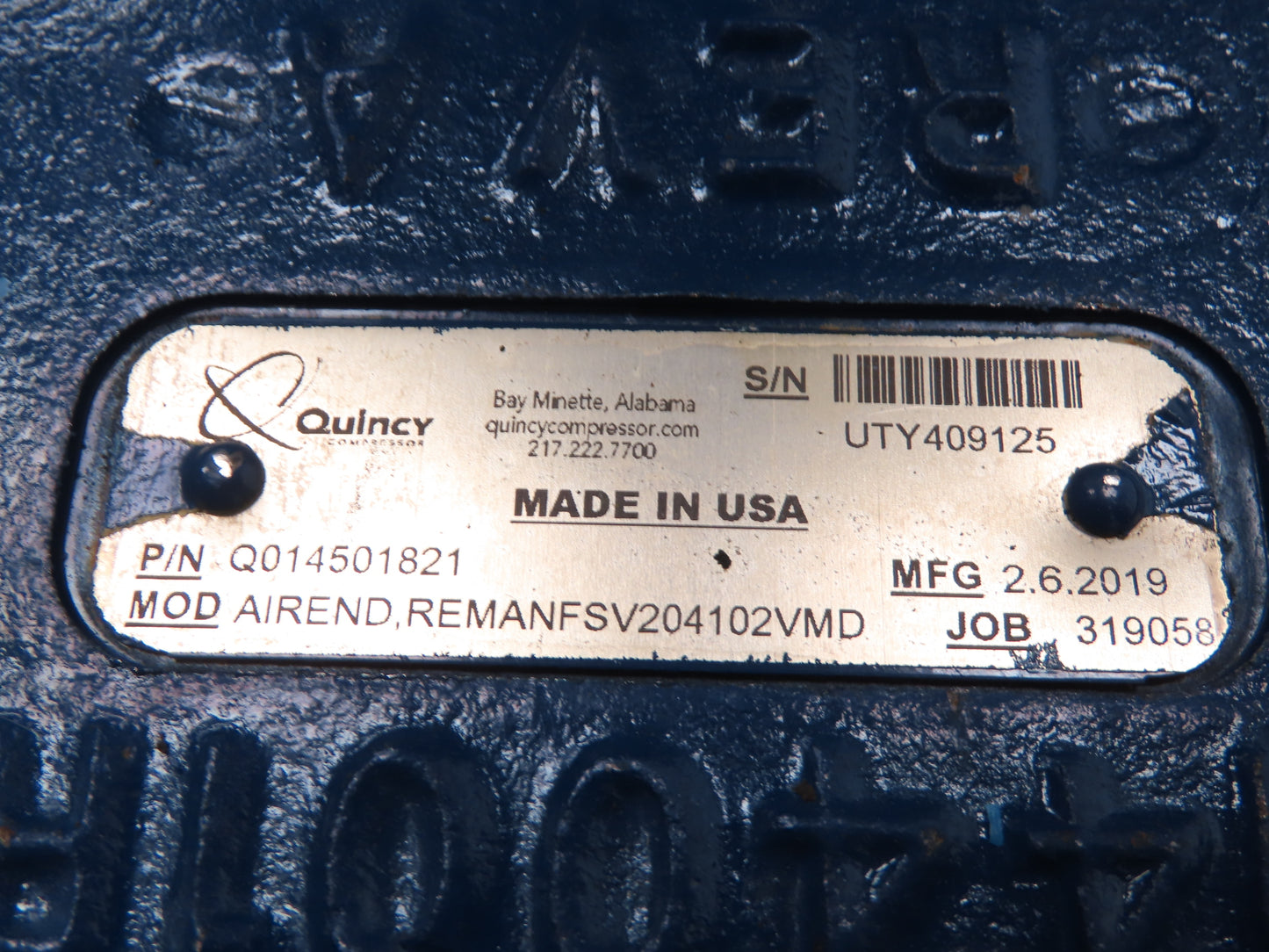 Quincy QSVI-40 Rotary Screw Vacuum Pump 230/460V 40Hp Reman Air End