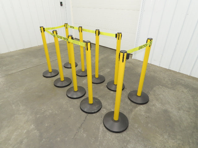 Uline H-5097 Yellow Posts 11' Retractable Caution Belt Crowd Control Lot of 10