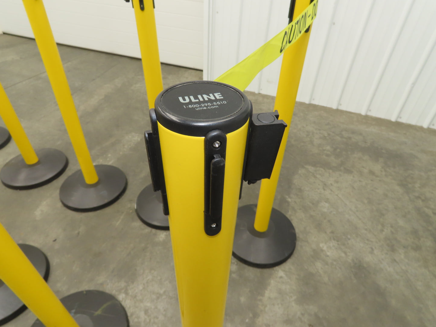 Uline H-5097 Yellow Posts 11' Retractable Caution Belt Crowd Control Lot of 10