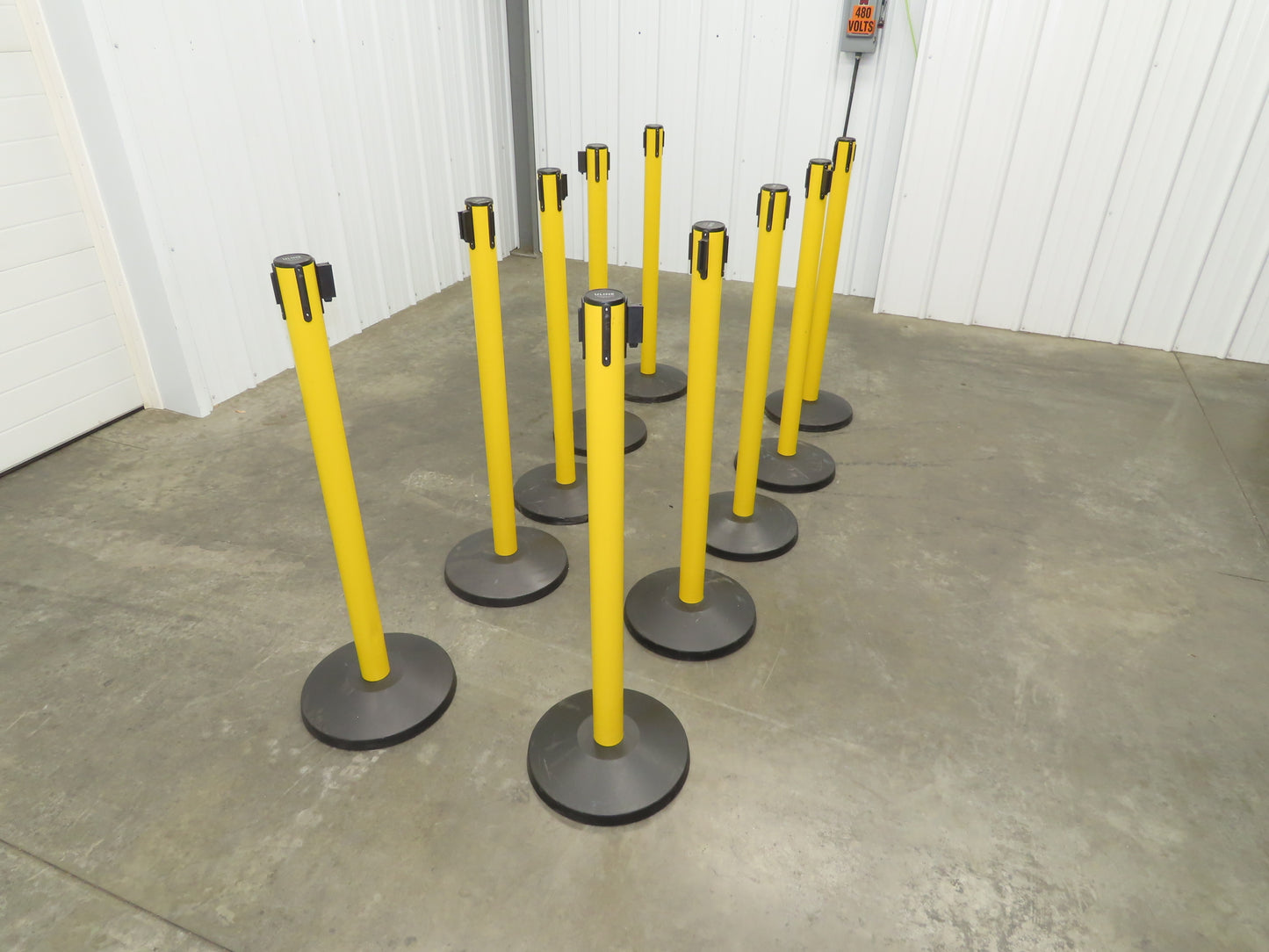 Uline H-5097 Yellow Posts 11' Retractable Caution Belt Crowd Control Lot of 10