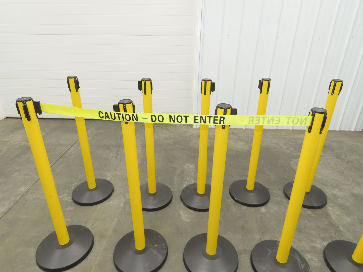 Uline H-5097 Yellow Posts 11' Retractable Caution Belt Crowd Control Lot of 10
