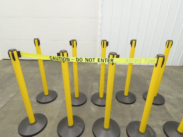 Uline H-5097 Yellow Posts 11' Retractable Caution Belt Crowd Control Lot of 10
