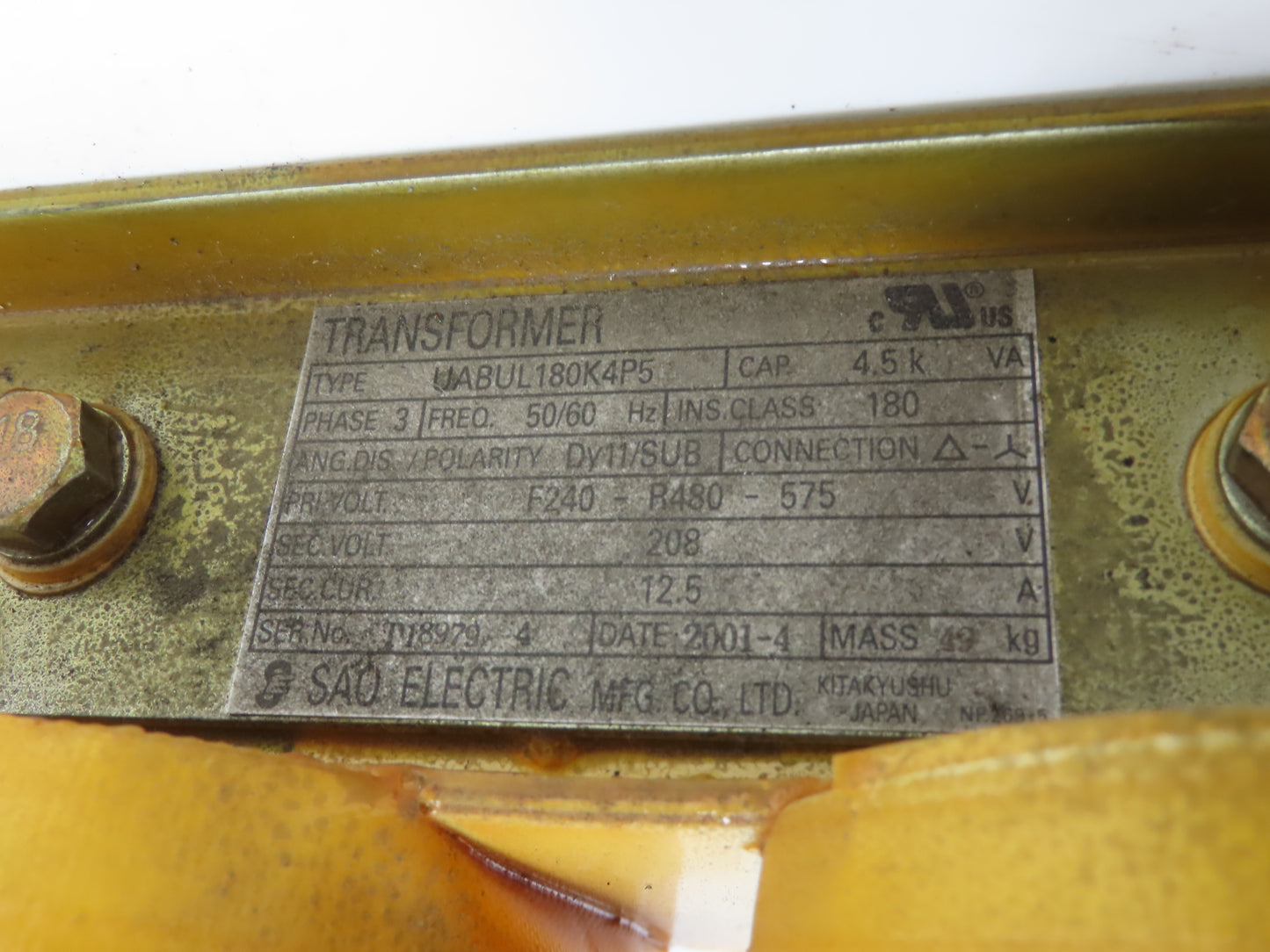 SAO Electric Stepdown Power Transformer 4.5kVA 3Ph HV 575/480/240 LV 208