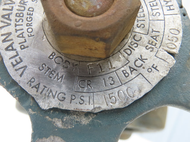 Velan No 376 F11 Globe Valve Y-Pattern 2" Socket Weld 1500psi Rising Stem