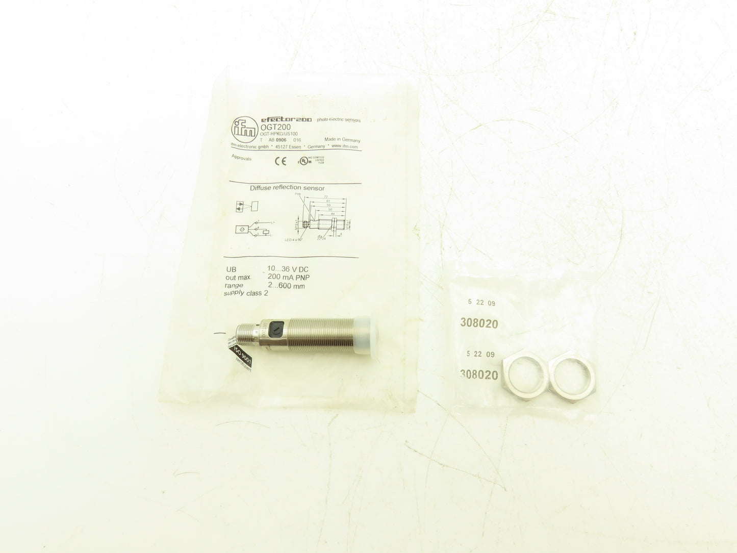 IFM OGT200 Efector200 Diffuse Reflection Sensor 10-36VDC 2-600mm
