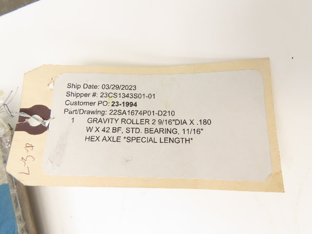 2-9/16" Dia x 42"BF Heavy Duty Pallet Conveyor Gravity Roller 11/16" Hex Axle