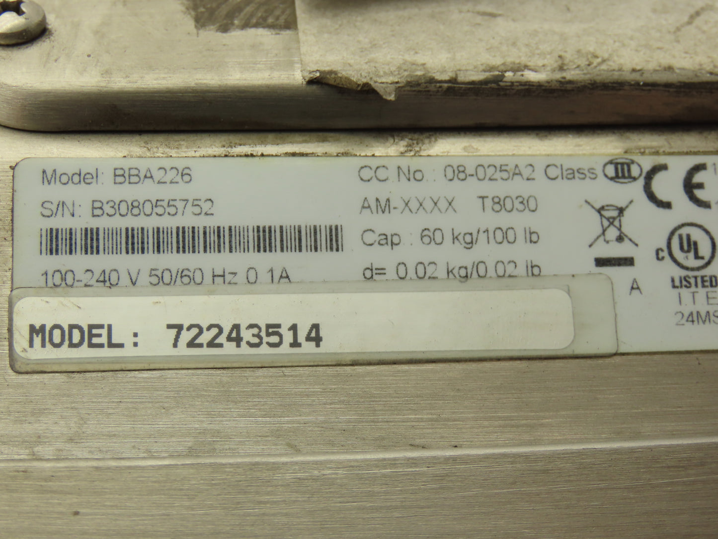 Mettler Toledo BBA226 Digital Scale w/Pedestal 11-3/4"x 15-3/4" Base 100lbs Max