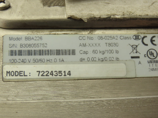 Mettler Toledo BBA226 Digital Scale w/Pedestal 11-3/4"x 15-3/4" Base 100lbs Max