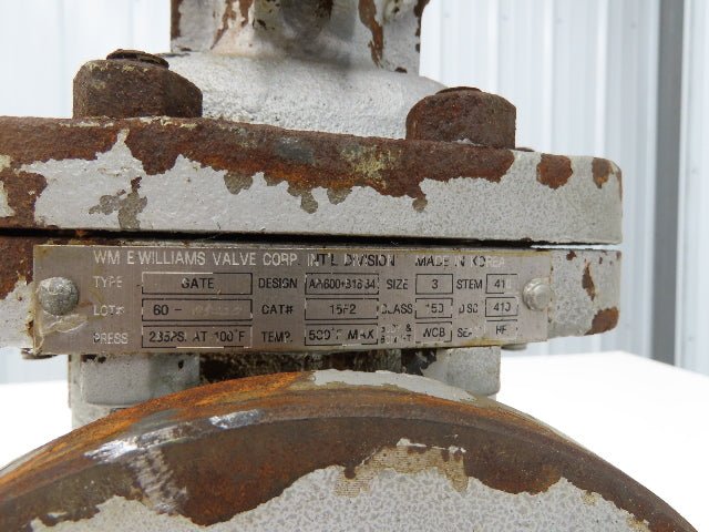 WM E Williams 15F2 3" Cast Steel Bolted Bonnet Gate Valve Class 150 Rising Stem