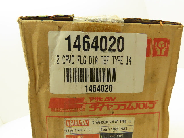 Asahi AV AA1464020 2" Diaphragm Valve ANSI Type 14 CPVC Body PTFE Elastomer