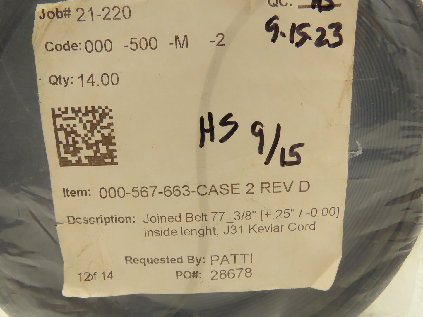 Mantissa Conveyor 77-3/8"L Spur Poly-V Belt 2.83"W 30deg Case 02 000-567-663