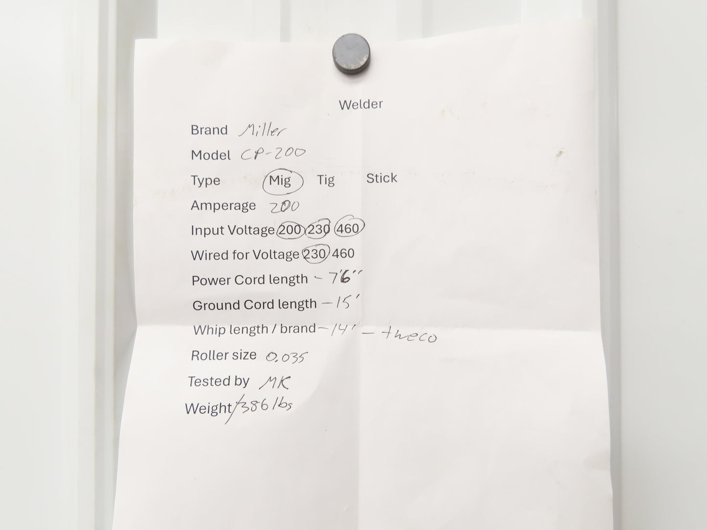 Miller CP-200 Mig Welder 200 amp DC Arc S-60 Wire Feeder 230/460v 3PH