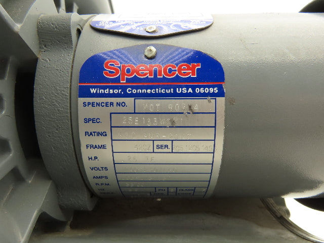 Spencer VB-002B-000 Vortex Regenerative Blower 40cfm 1"npt .25Hp 3300rpm 230/460