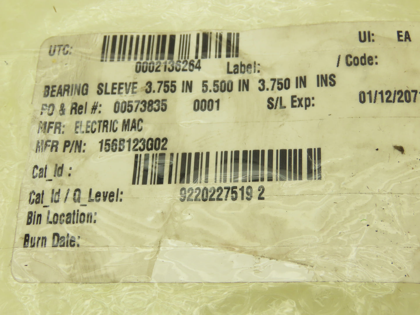 Electric Mac 156B123G02M Bearing Sleeve 3.75" ID 5.5" OD 3.75" Length Rev D
