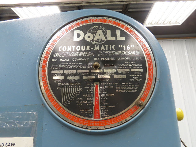 Doall 1612-1 Contourmatic 16" Vertical Bandsaw 1-1/2Hp 230V 3Ph Blade Welder
