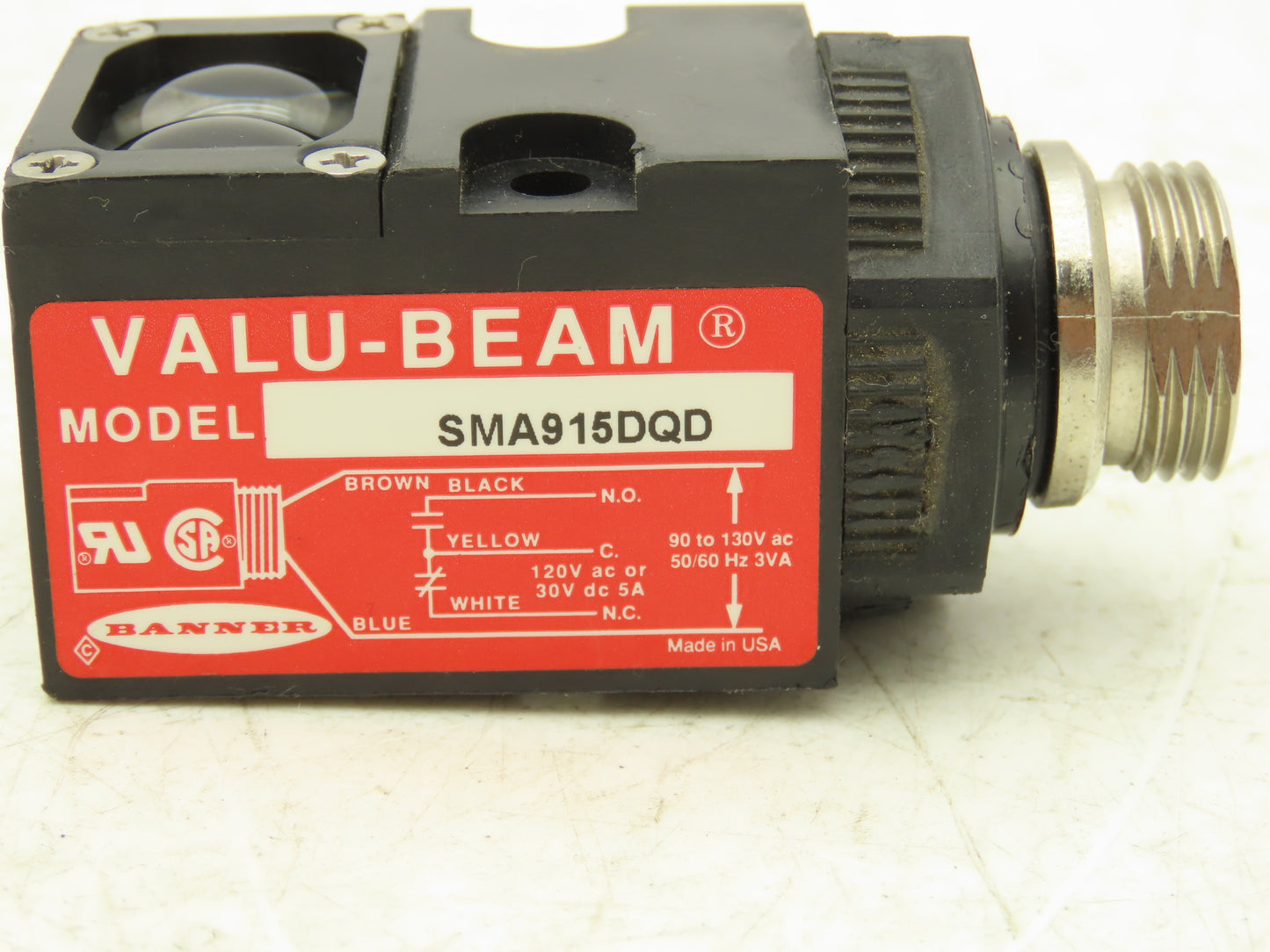 Banner SMA915DQD Valu-Beam Photoelectric Diffuse Sensor 90-130VAC SPDT Relay QD