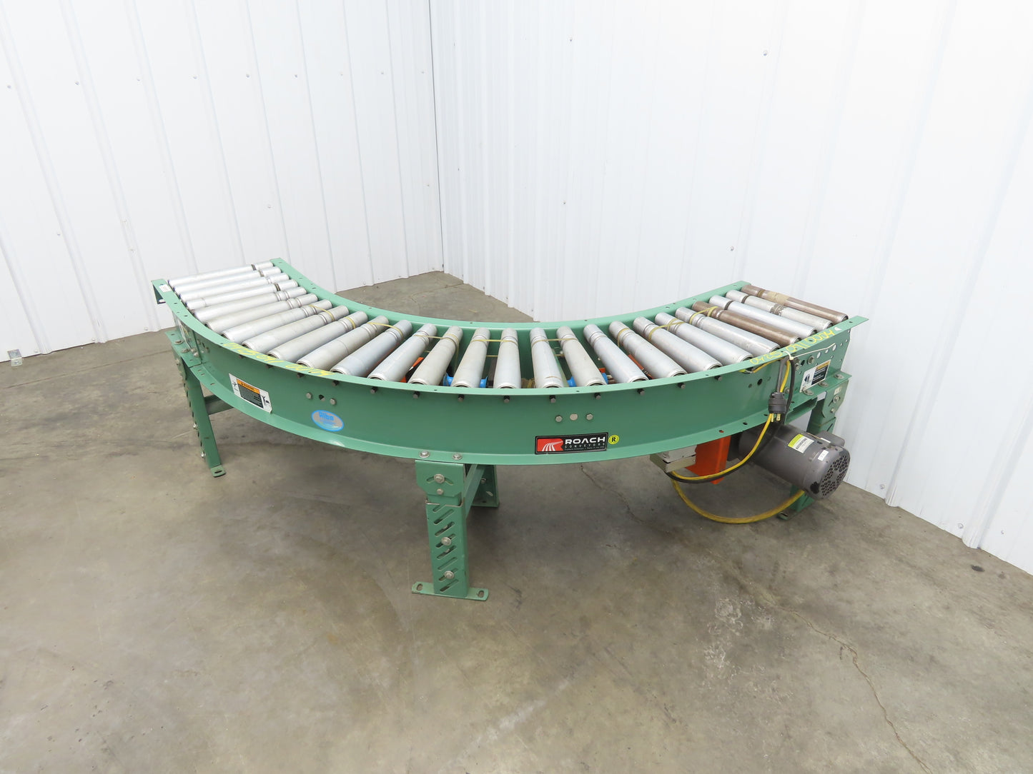 Roach 16"x 90° Curve Roller Conveyor 13"BF O-Ring Lineshaft Drive Variable Speed