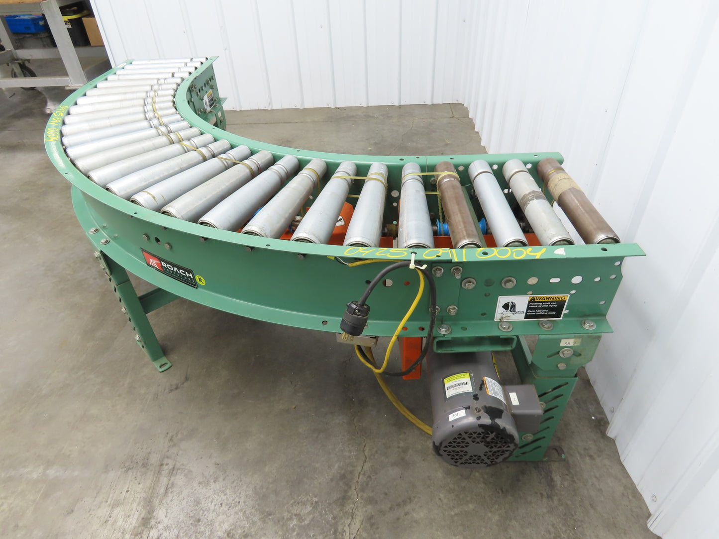 Roach 16"x 90° Curve Roller Conveyor 13"BF O-Ring Lineshaft Drive Variable Speed