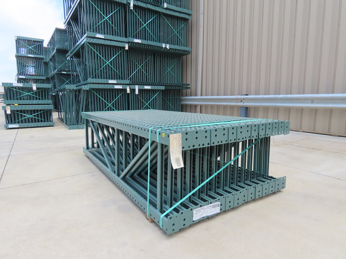 Interlake 8' x 24" Teardrop Pallet Racking Upright 3x3" Leg 23900Lb Green