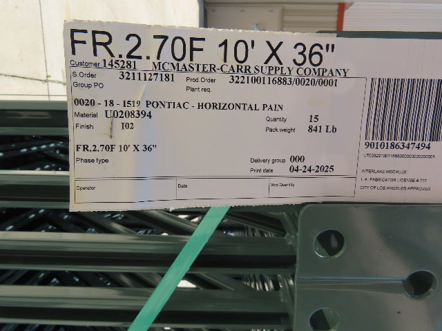 Interlake 10' x 36" Teardrop Pallet Racking Upright 3x3" Leg 23900Lb Green