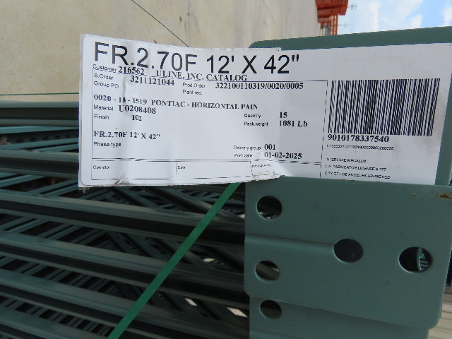 Interlake 12' x 42" Teardrop Pallet Racking Upright 3x3" Leg 23900Lb Green
