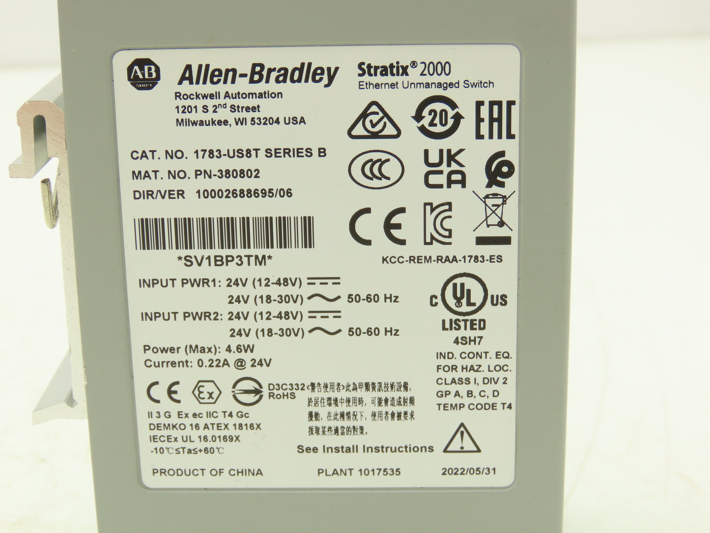 Allen Bradley 1783-US8T Stratix 2000 Ethernet Switch Unmanaged 8 Port Series B