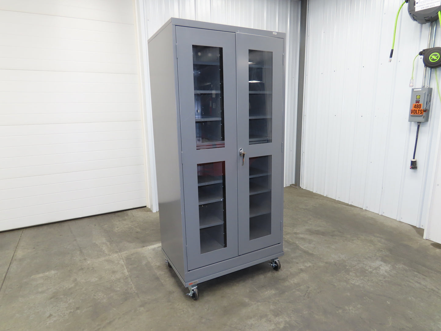 Uline H-8960 Storage Charging Cabinet 32 Outlet 120V Clear Dual Door 36" Wide