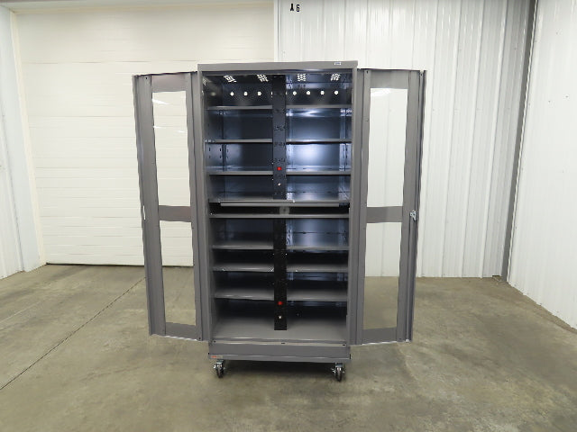 Uline H-8960 Storage Charging Cabinet 32 Outlet 120V Clear Dual Door 36" Wide