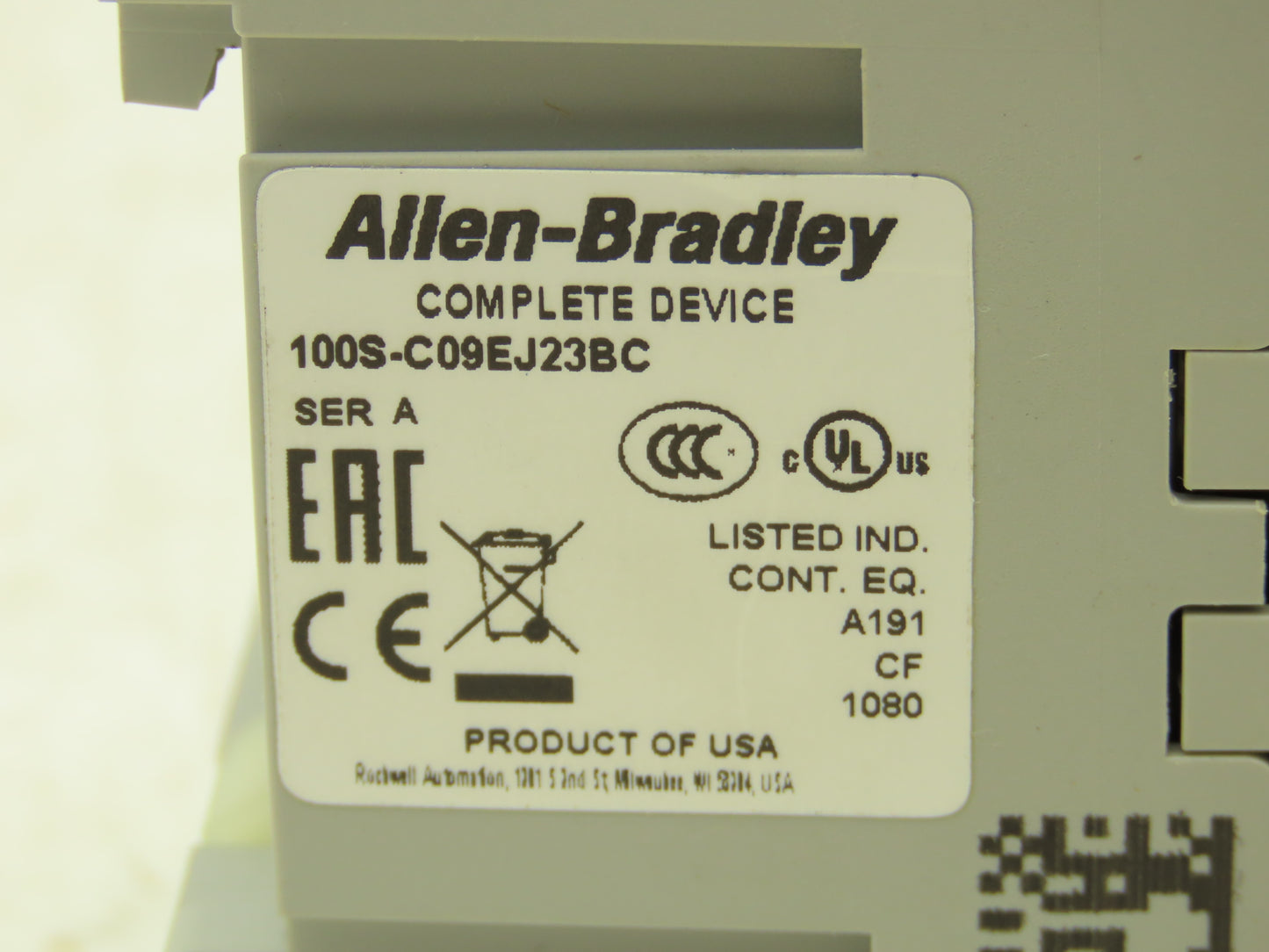 Allen Bradley 100S-C09EJ23BC Motor Starter Safety Contactor 7.5Hp 600V Assembly