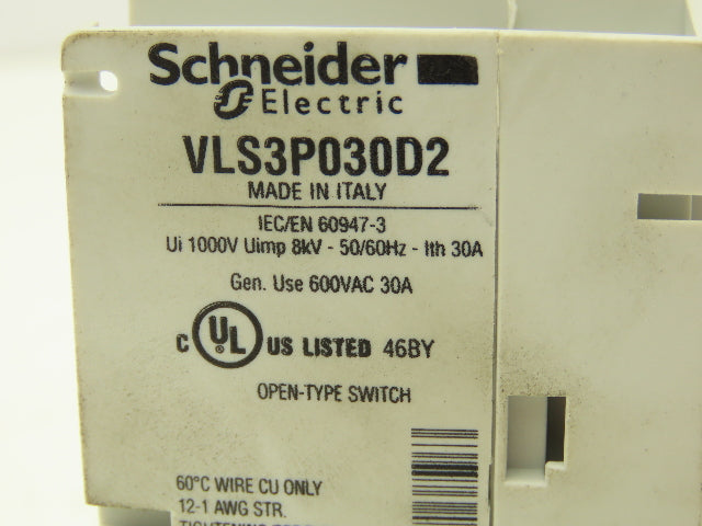 Schneider Electric VLS3P030D2 Disconnect Switch Non Fusible 30Hp 30A 600VAC 3Ph