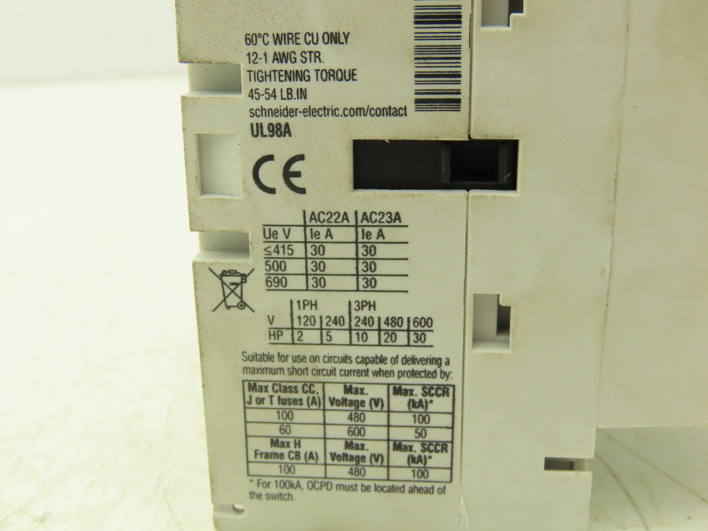 Schneider Electric VLS3P030D2 Disconnect Switch Non Fusible 30Hp 30A 600VAC 3Ph