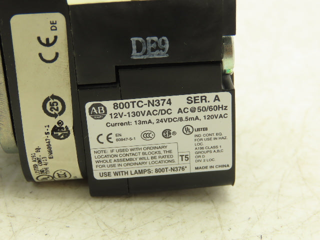 Allen Bradley 800T-QBH2B Illuminated Push Button Blue LED Lens 12-130V AC/DC