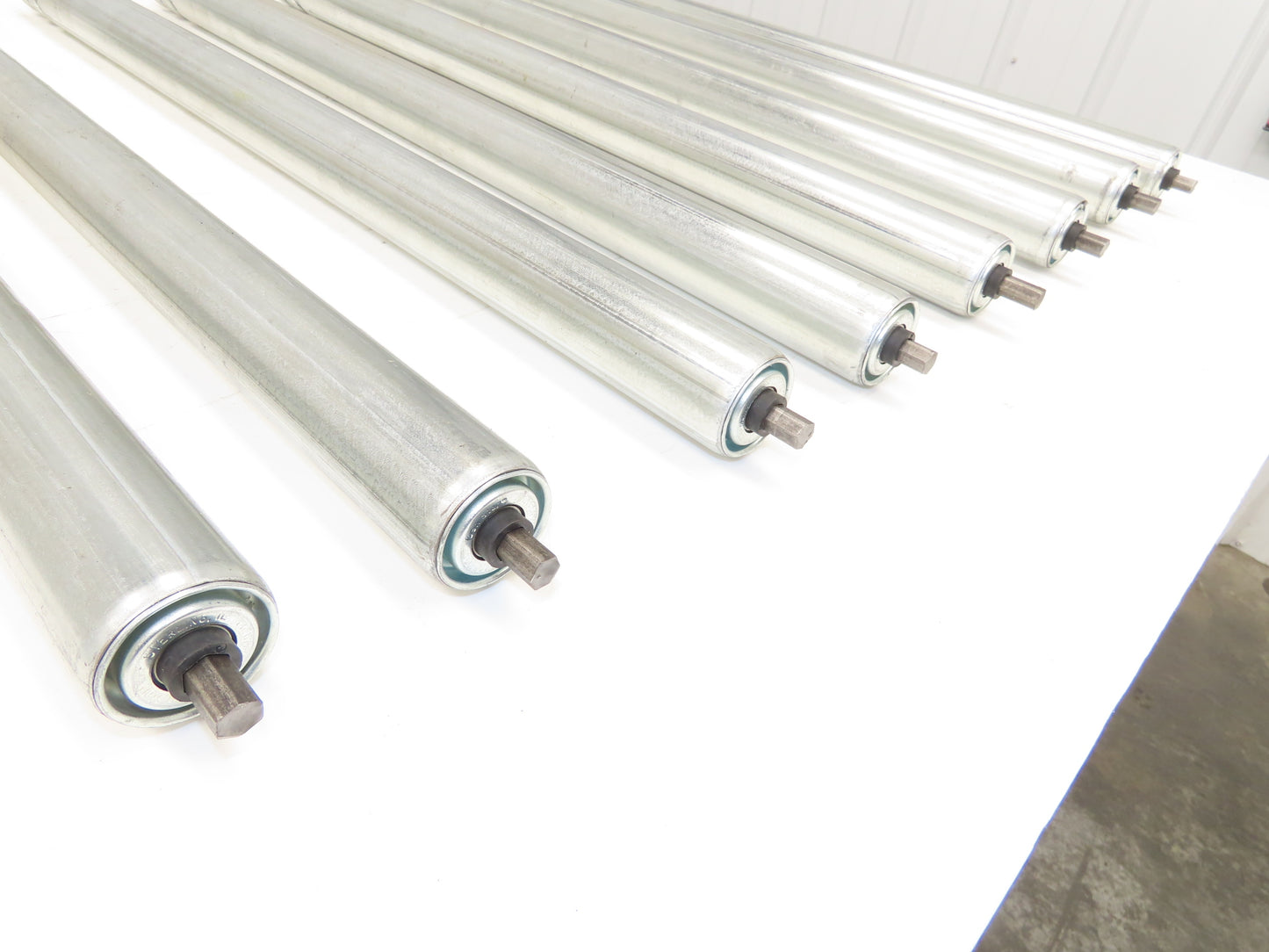 1.9" Grooved O-Ring Conveyor Roller 33"BF Galvanized Steel 7/16"Hex Lot of 8