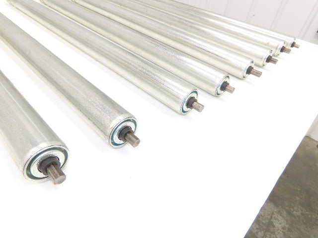 1.9" Grooved O-Ring Conveyor Roller 33"BF Galvanized Steel 7/16"Hex Lot of 8