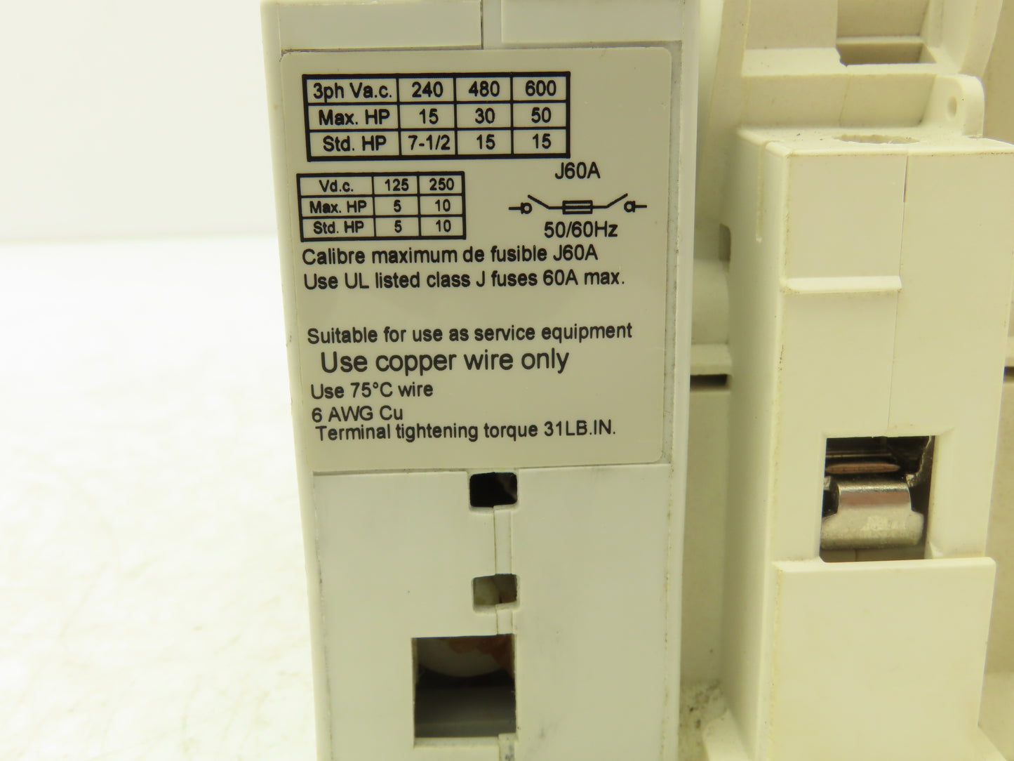 Socomec Fuserbloc J60A Through Door Fusible Disconnect Switch