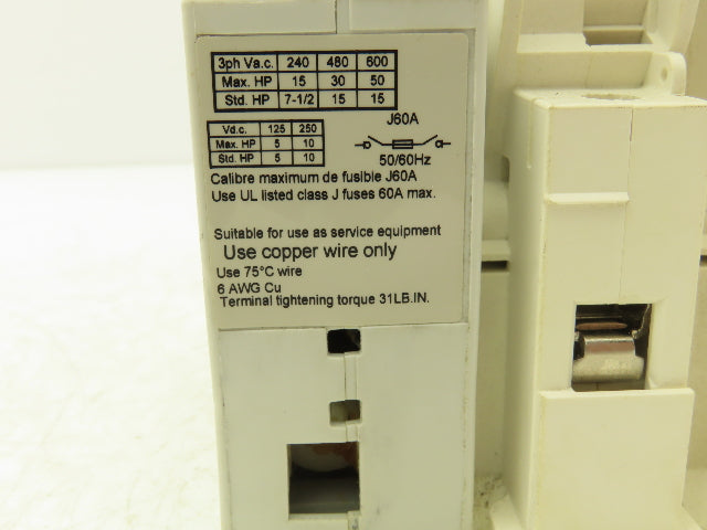 Socomec Fuserbloc J60A Through Door Fusible Disconnect Switch