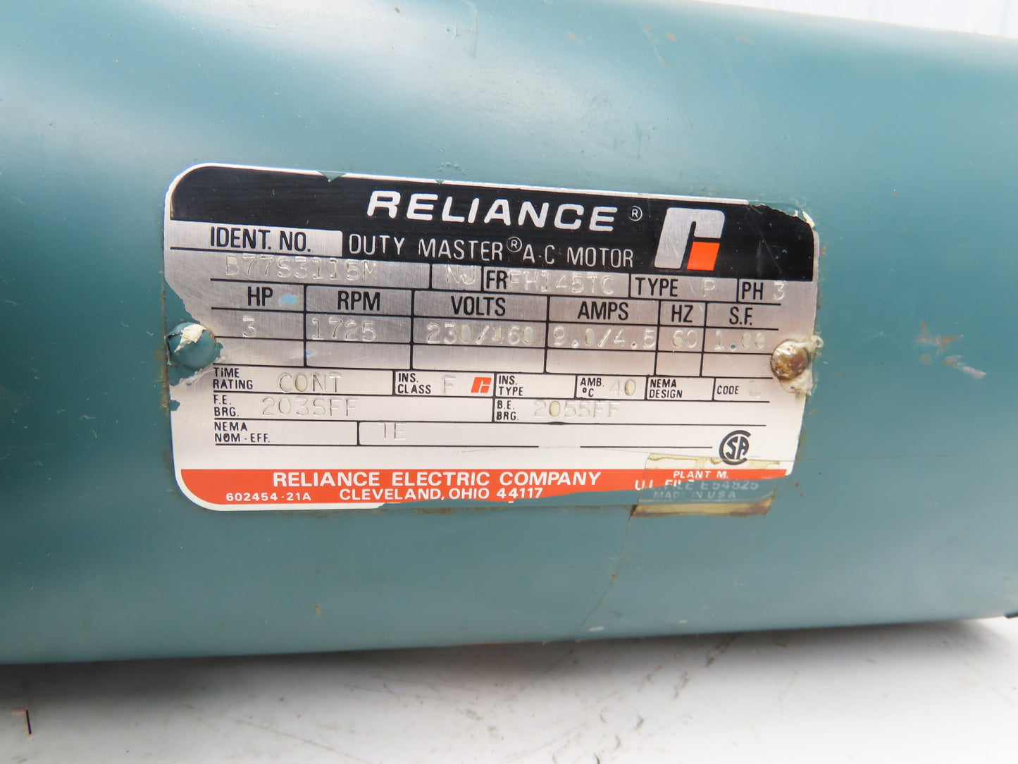 Reliance B77S3115M Duty Master Brake Motor 3Hp 1725 RPM 230/460VAC 3PH 145TC