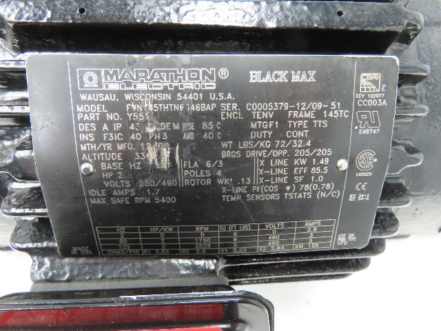 Y551 Induction Motor 2Hp 1750rpm 230/460v 3ph 145T TENV Inverter Duty Dual Shaft