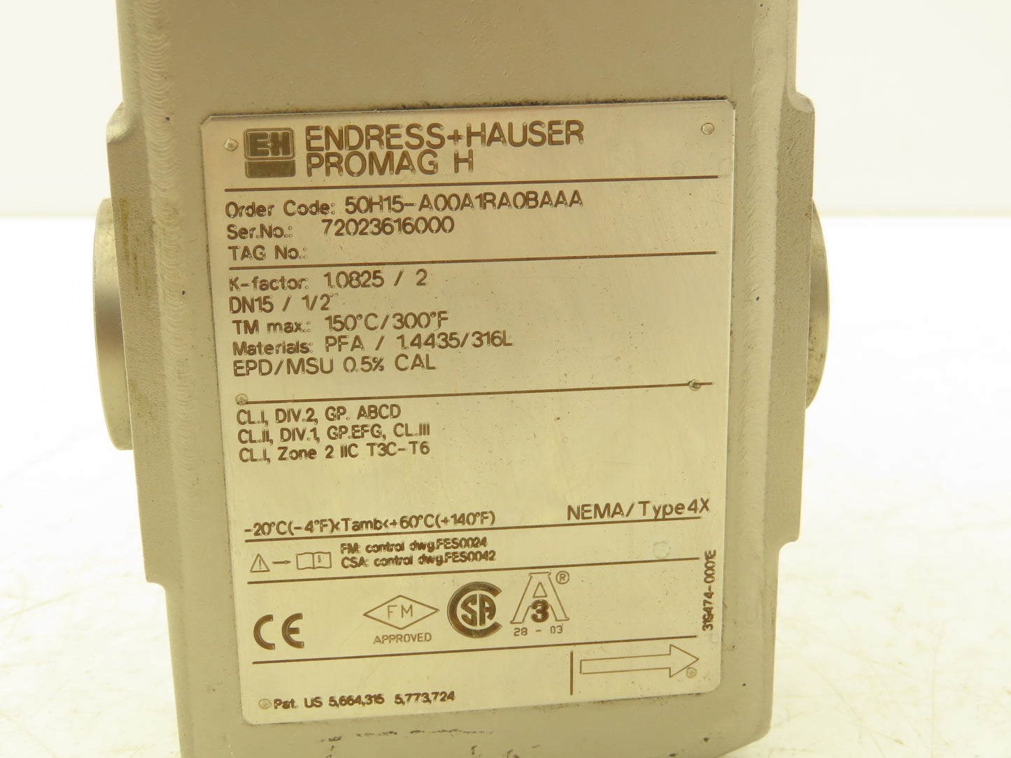 Endress+Hauser 50H15-A00A1RA0BAAA Promag 50 1/2" Flow Tube Meter Transmitter